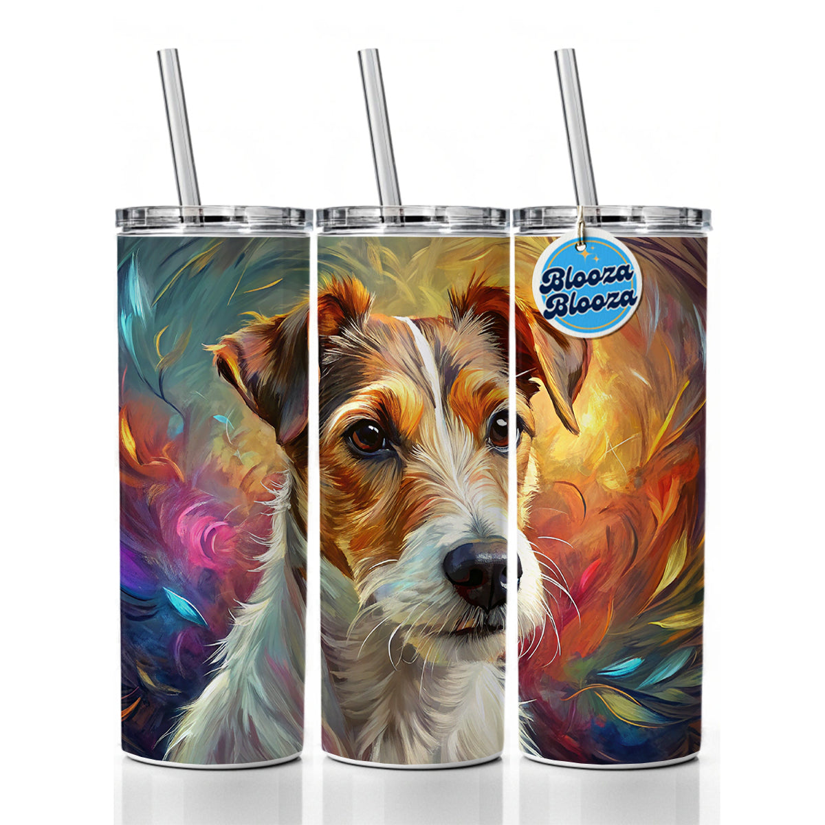 Jack Russell Terrier Dog Expressionism Art Skinny Tumbler 20oz with Straw Insulated Water Bottle Gift