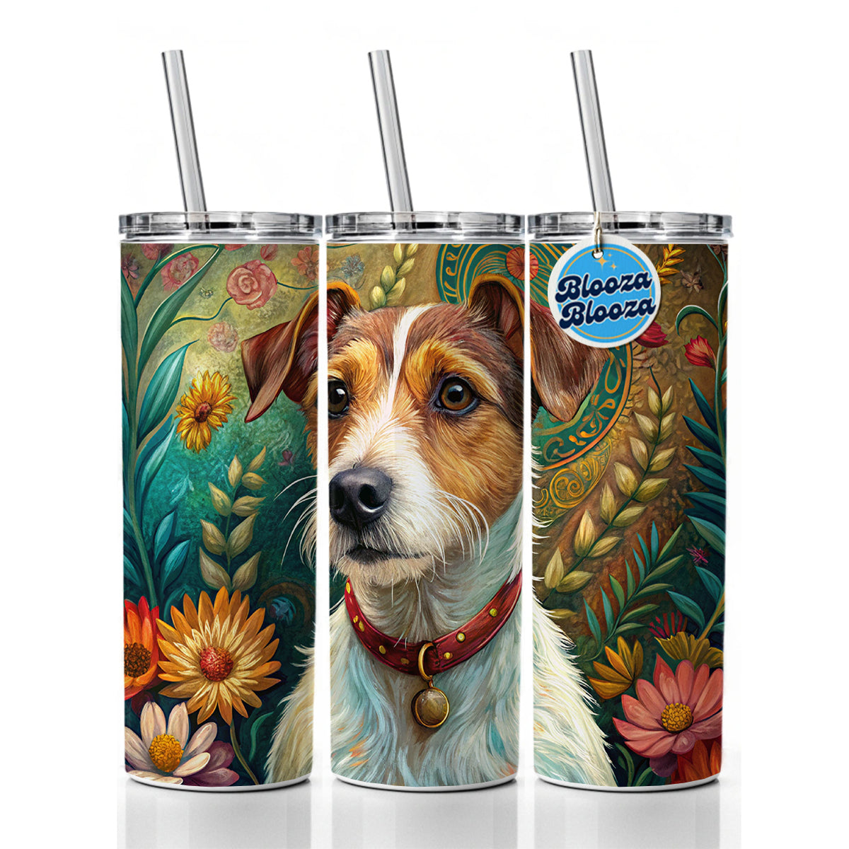 Jack Russell Terrier Dog French Bohemian Art Skinny Tumbler 20oz with Straw Insulated Water Bottle Gift
