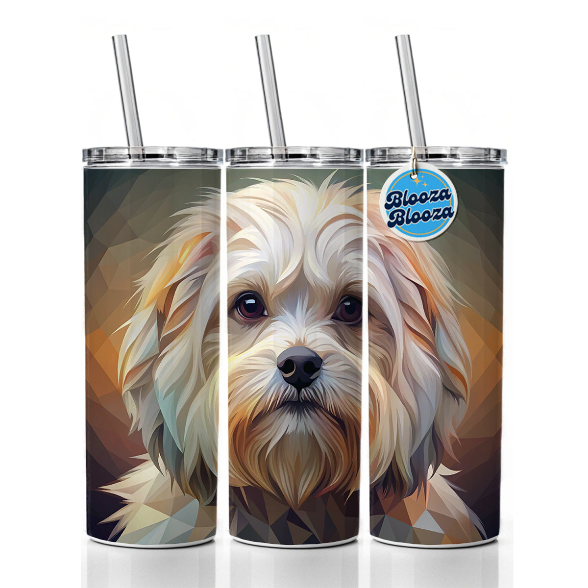 Maltese Dog Abstract Stylized Art Skinny Tumbler 20oz with Straw Insulated Water Bottle Gift