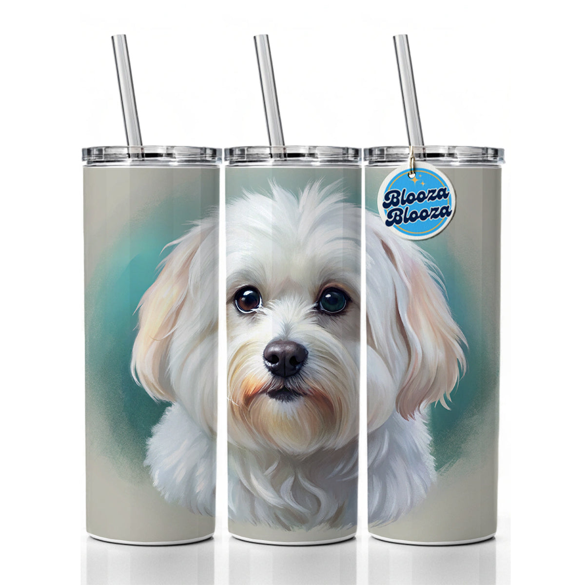 Maltese Dog Illustration Skinny Tumbler 20oz with Straw Insulated Water Bottle Gift