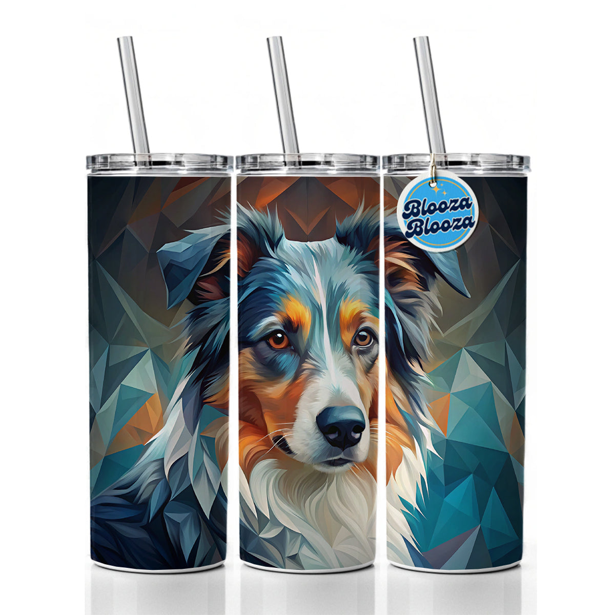 Miniature American Shepherd Dog Abstract Stylized Art Skinny Tumbler 20oz with Straw Insulated Water Bottle Gift