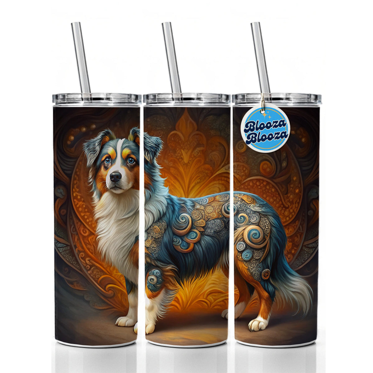 Miniature American Shepherd Dog Art Nouveau Skinny Tumbler 20oz with Straw Insulated Water Bottle Gift