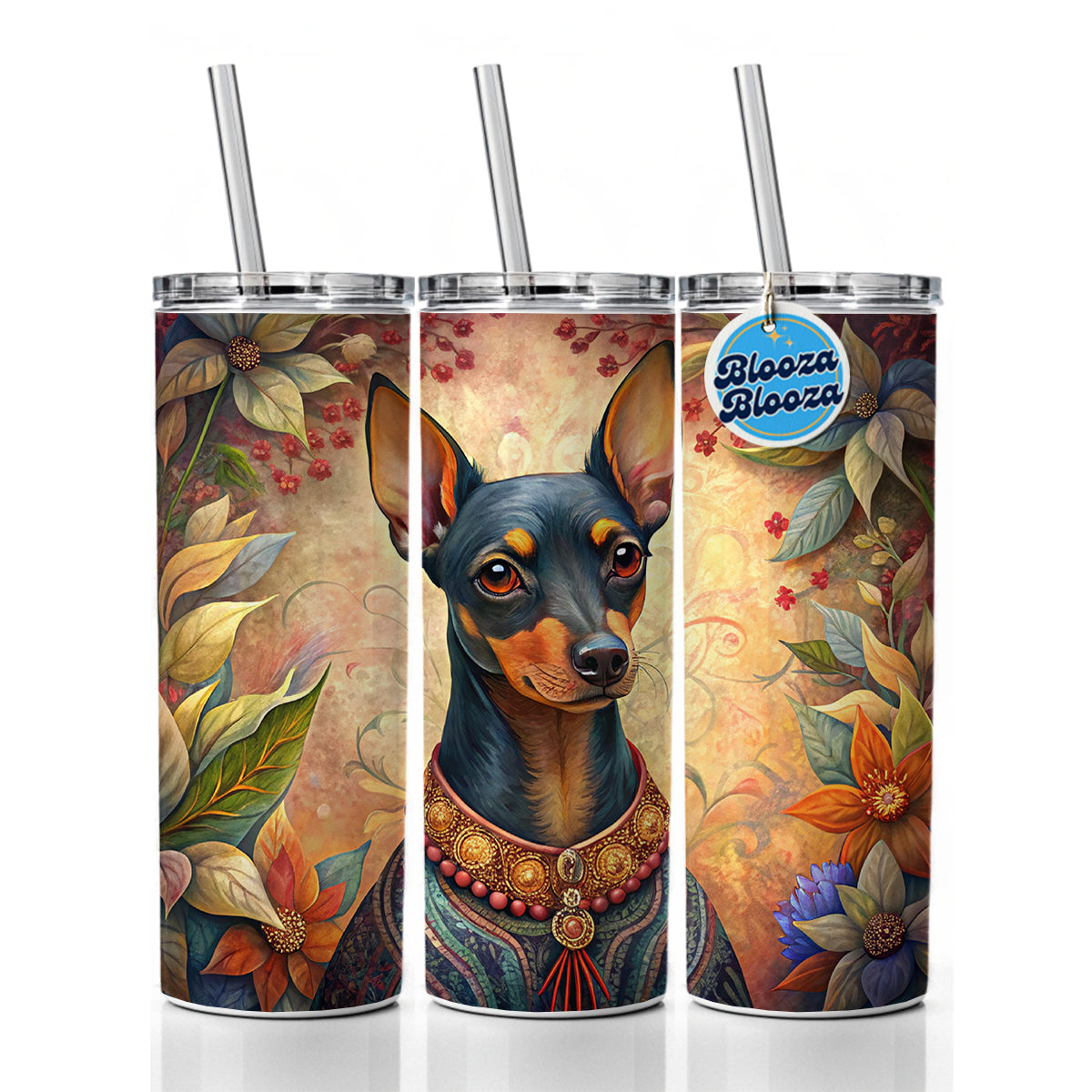 Miniature Pinscher Dog French Bohemian Art Skinny Tumbler 20oz with Straw Insulated Water Bottle Gift