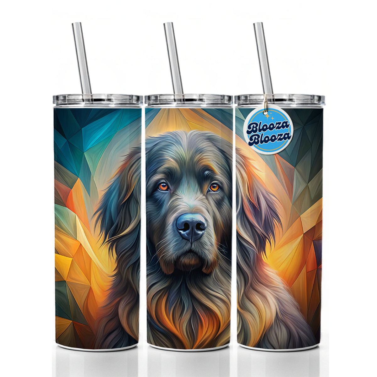 Newfoundland Dog Abstract Art Skinny Tumbler 20oz with Straw Insulated Water Bottle Gift