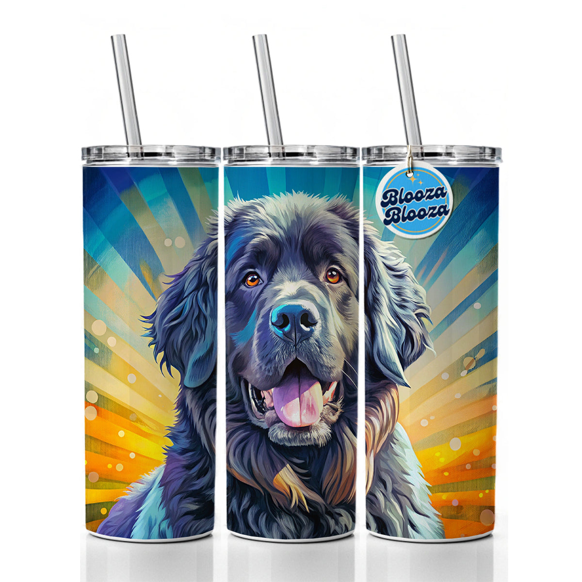 Newfoundland Dog Pop Art Skinny Tumbler 20oz with Straw Insulated Water Bottle Gift
