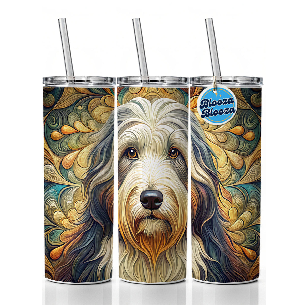 Old English Sheepdog Dog Art Nouveau Skinny Tumbler 20oz with Straw Insulated Water Bottle Gift