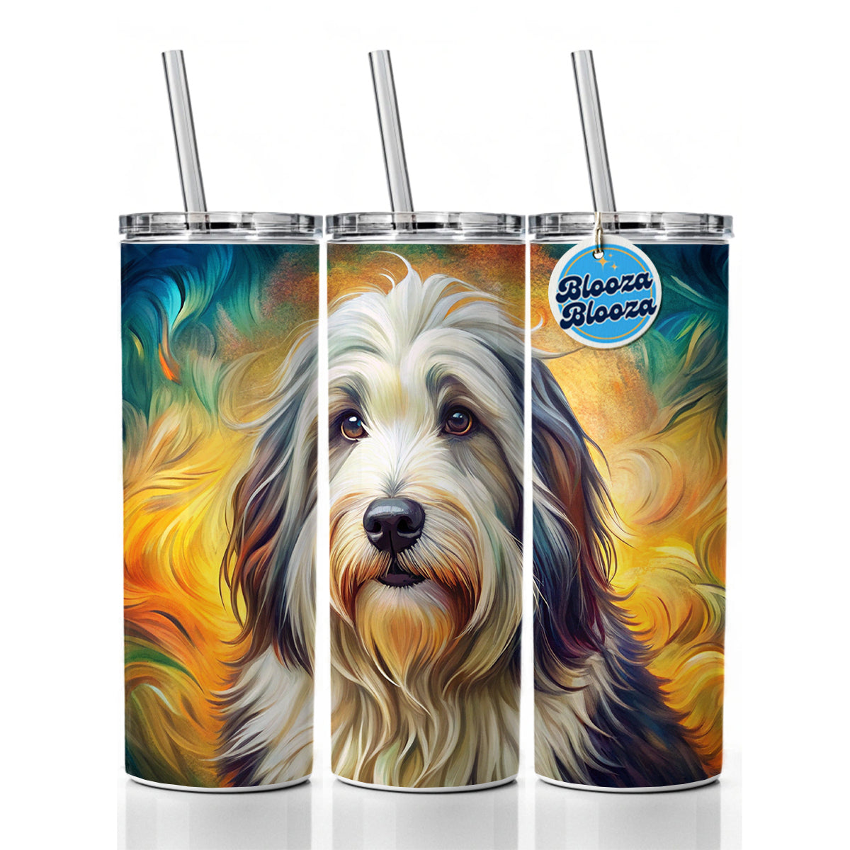 Old English Sheepdog Dog Bohemian Art Skinny Tumbler 20oz with Straw Insulated Water Bottle Gift