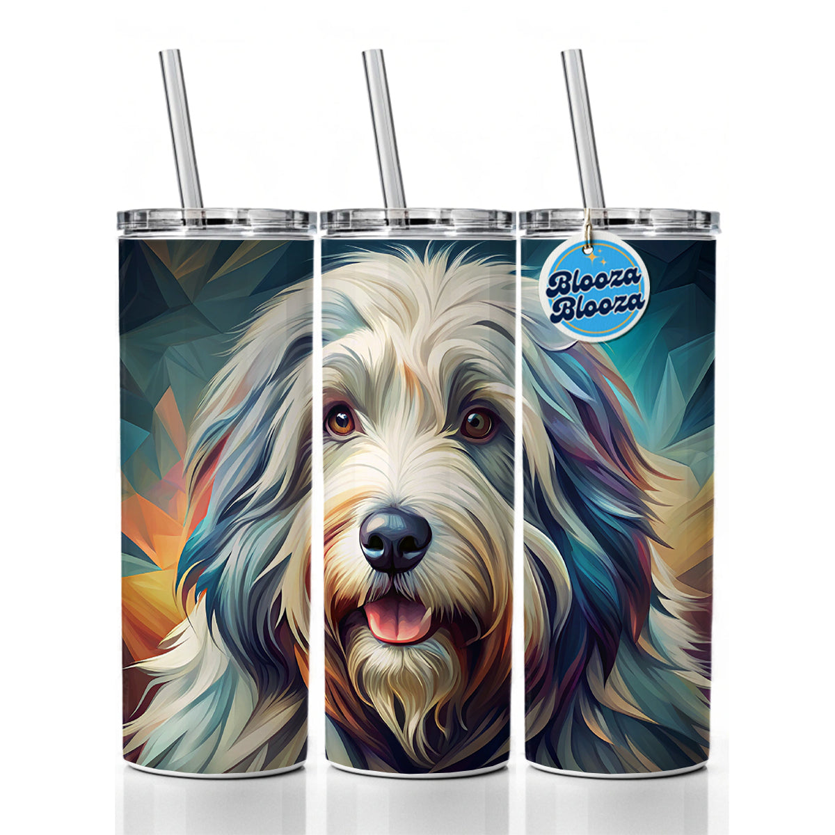 Old English Sheepdog Dog Contemporary Art Skinny Tumbler 20oz with Straw Insulated Water Bottle Gift