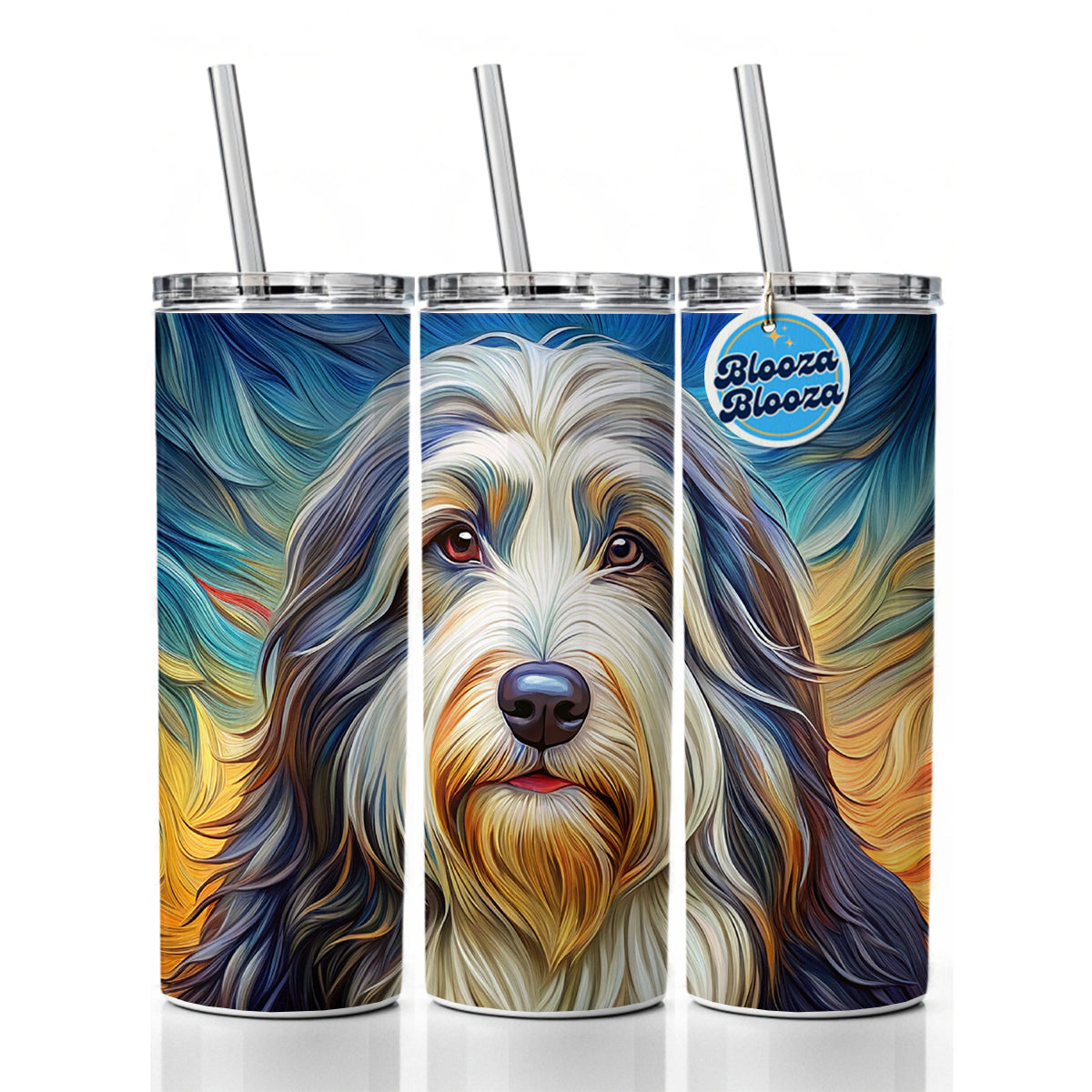 Old English Sheepdog Dog Expressionism Art Skinny Tumbler 20oz with Straw Insulated Water Bottle Gift