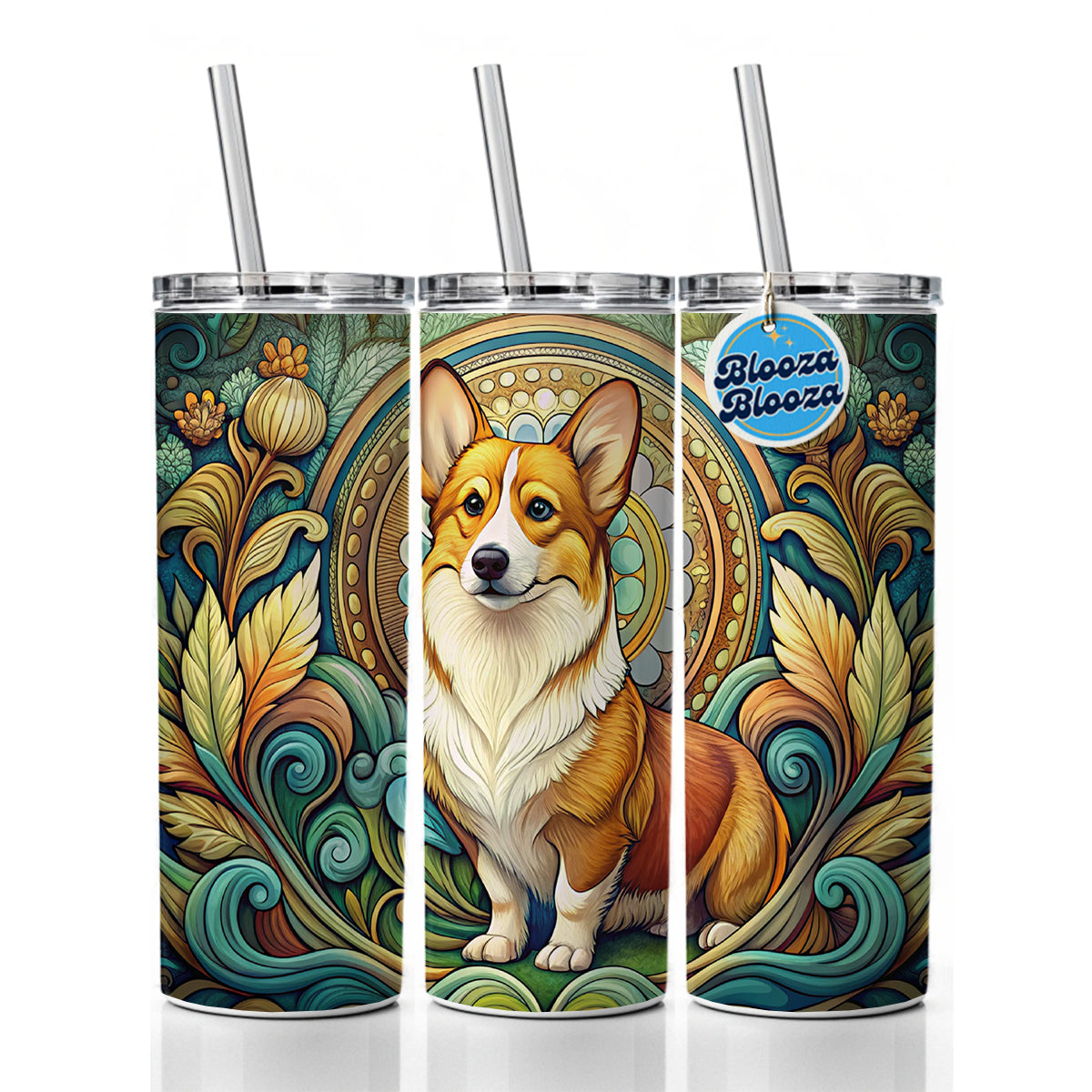 Pembroke Welsh Corgi Dog Art Nouveau Skinny Tumbler 20oz with Straw Insulated Water Bottle Gift