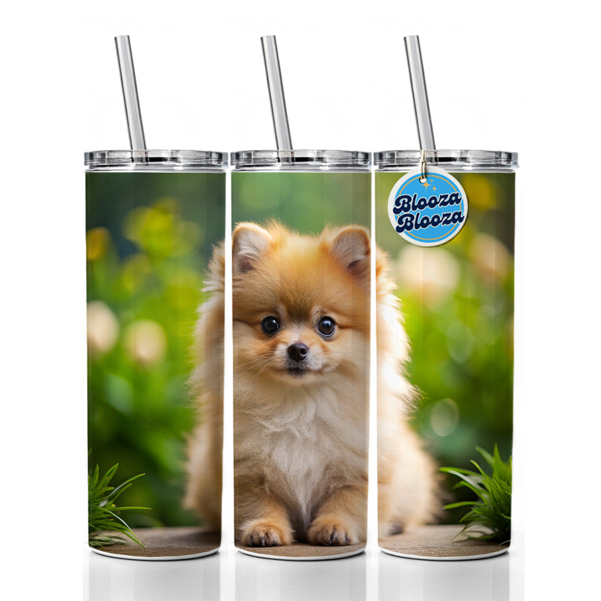 Pomeranian Dog Puppy Photo Skinny Tumbler 20oz with Straw Insulated Water Bottle Gift