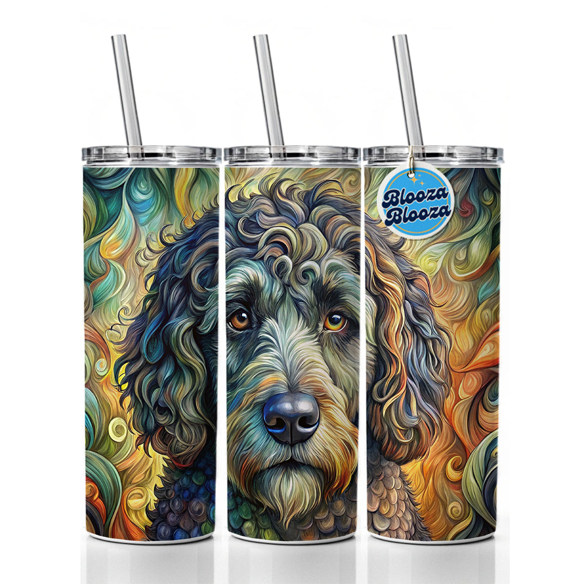 Portuguese Water Dog Abstract Art Skinny Tumbler 20oz with Straw Insulated Water Bottle Gift