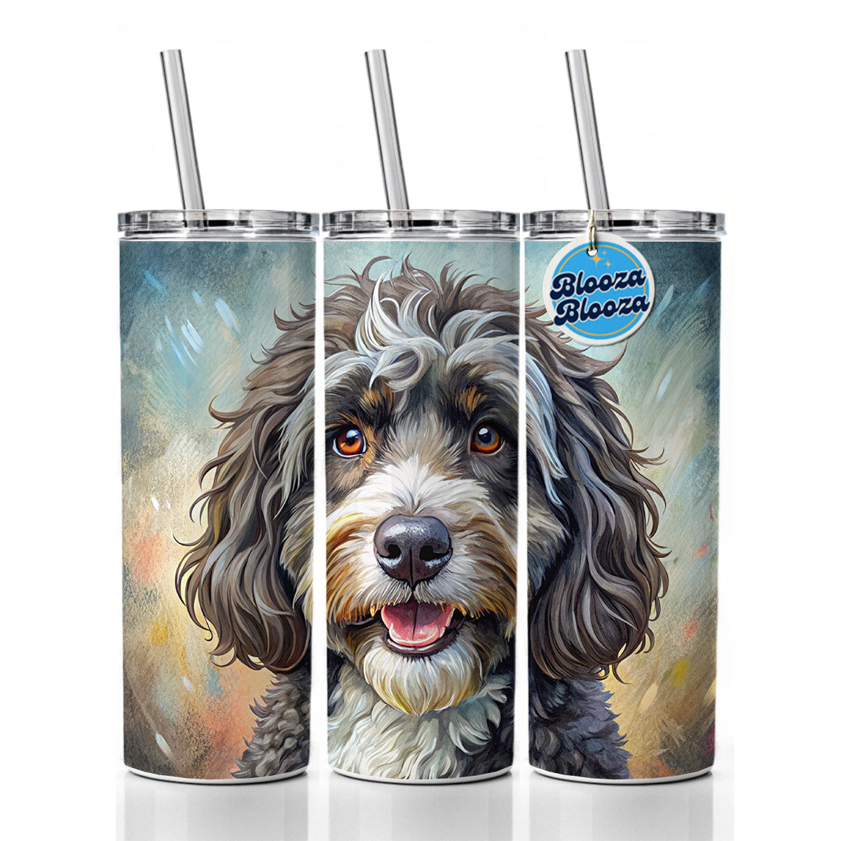Portuguese Water Dog Illustration Skinny Tumbler 20oz with Straw Insulated Water Bottle Gift