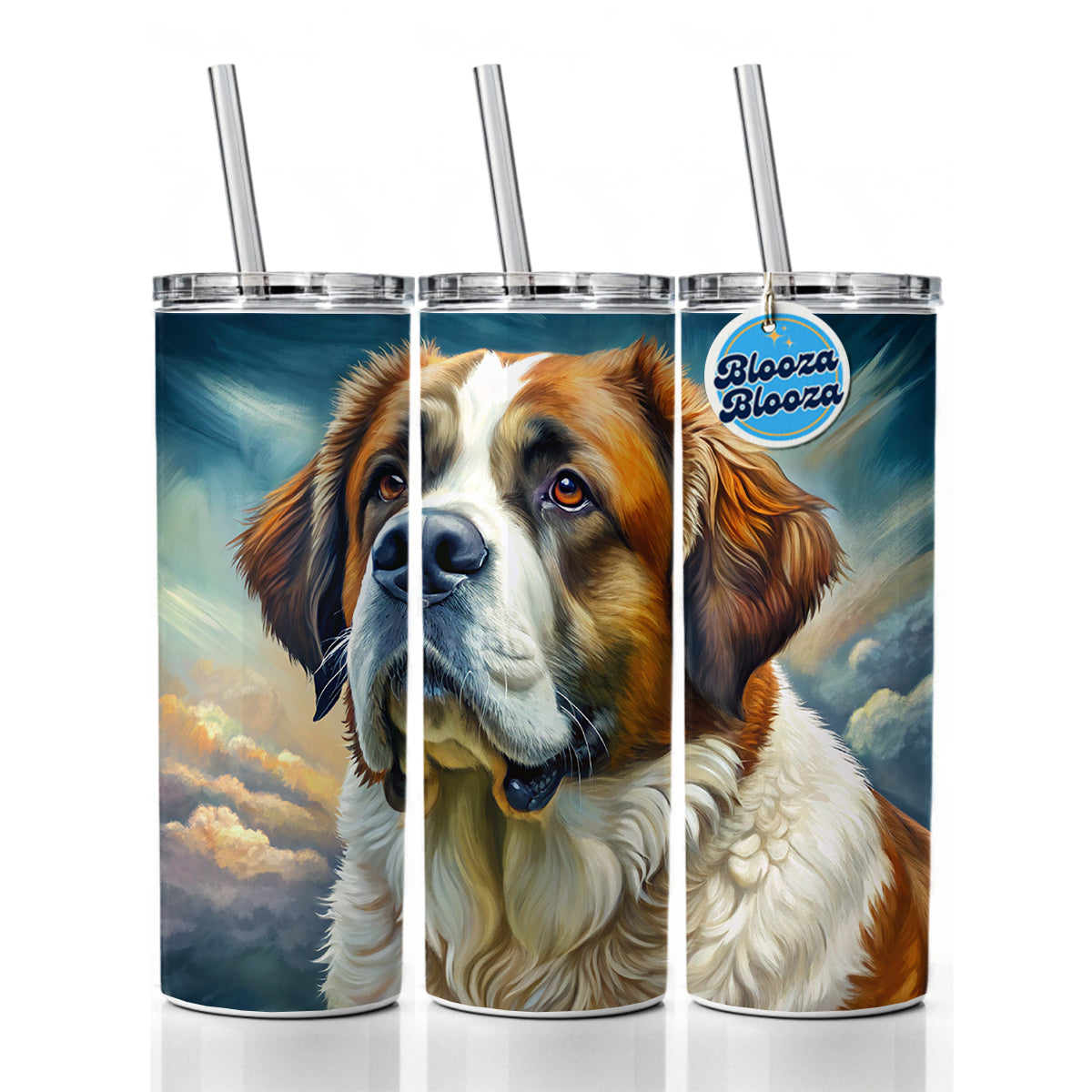 Saint Bernard Dog Illustration Skinny Tumbler 20oz with Straw Insulated Water Bottle Gift