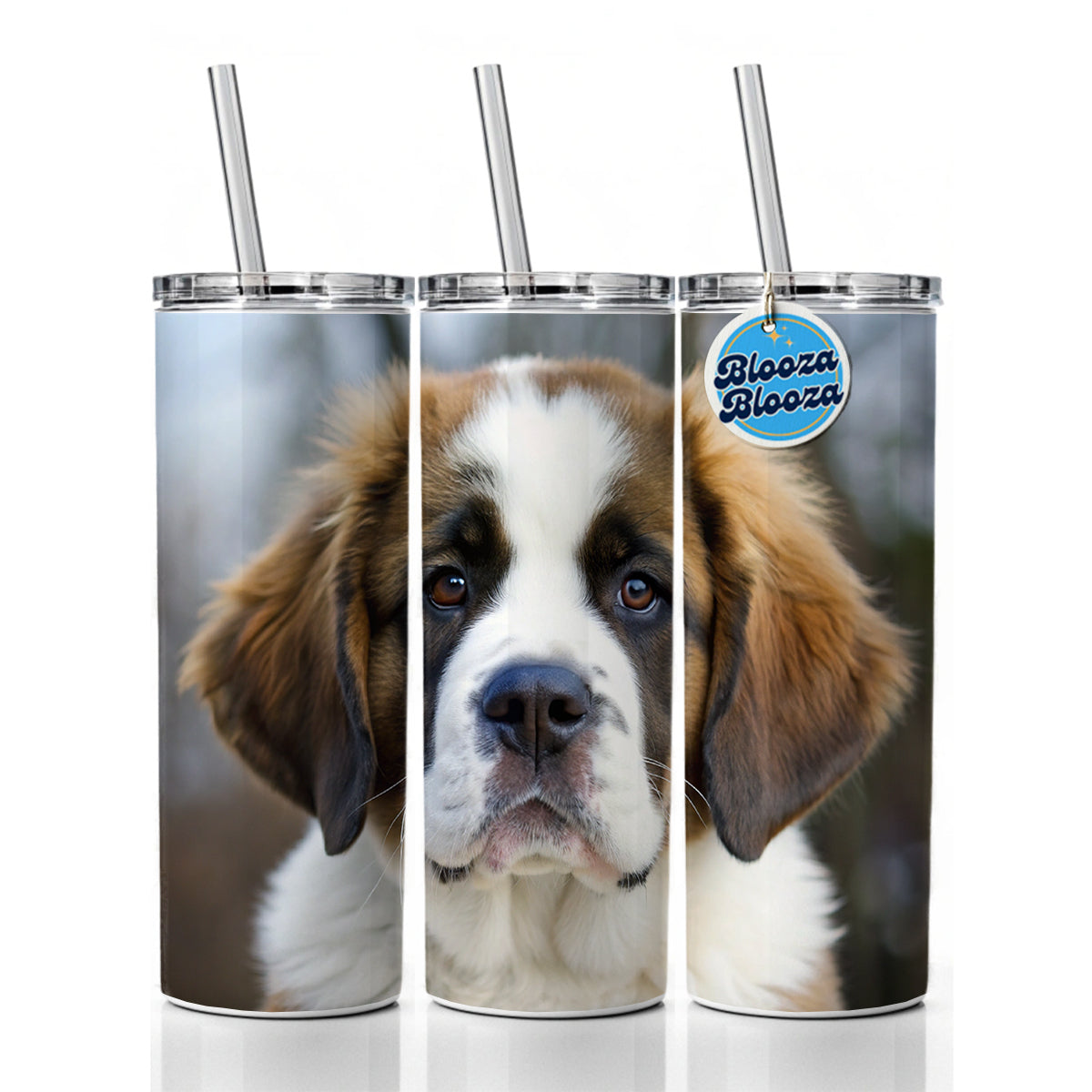 Saint Bernard Dog Puppy Photo Skinny Tumbler 20oz with Straw Insulated Water Bottle Gift