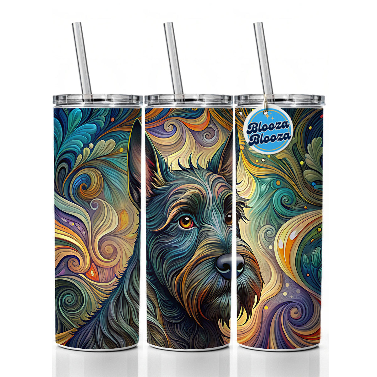 Scottish Terrier Dog Art Nouveau Skinny Tumbler 20oz with Straw Insulated Water Bottle Gift