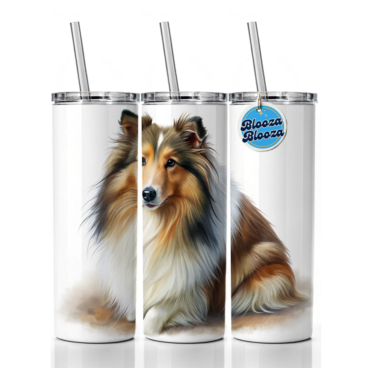 Shetland Sheepdog Sheltie Dog Illustration Skinny Tumbler 20oz with Straw Insulated Water Bottle Gift