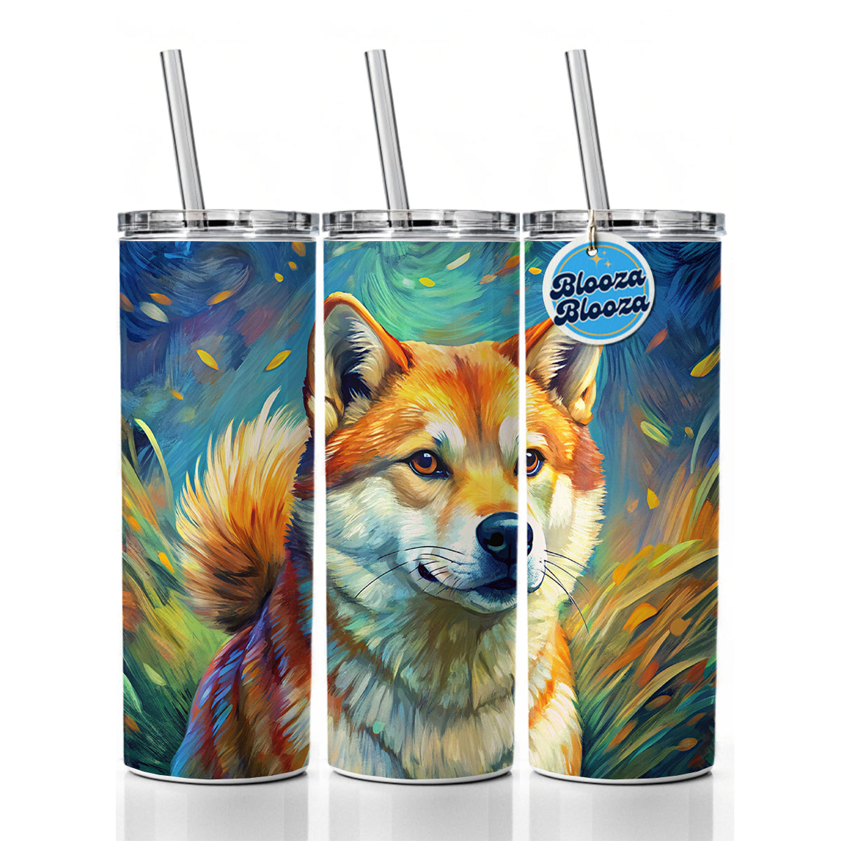 Shiba Inu Dog Expressionism Art Skinny Tumbler 20oz with Straw Insulated Water Bottle Gift