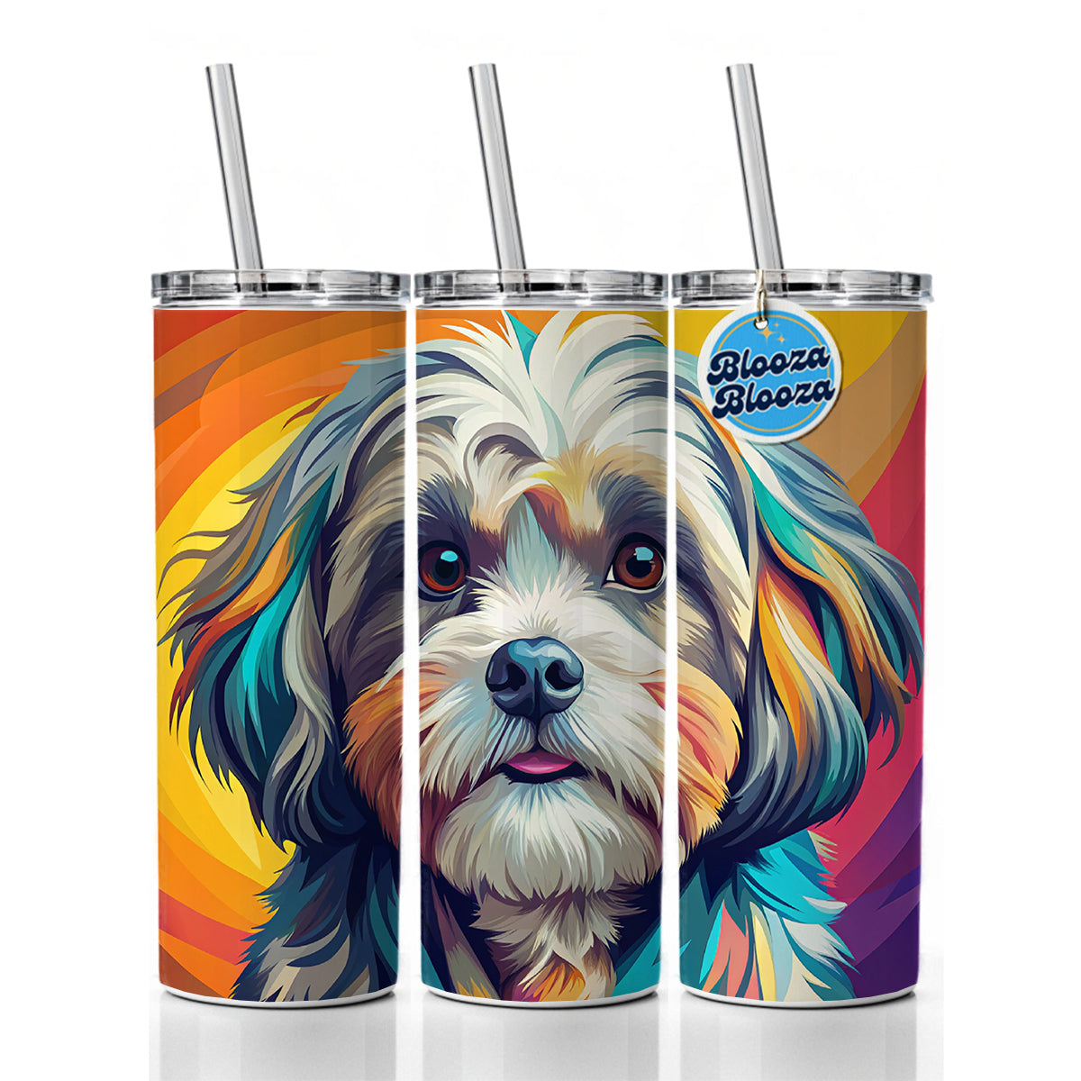 Shih Tzu Dog Pop Art Skinny Tumbler 20oz with Straw Insulated Water Bottle Gift