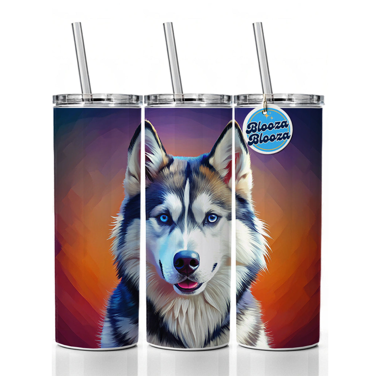 Siberian Husky Dog Pop Art Skinny Tumbler 20oz with Straw Insulated Water Bottle Gift