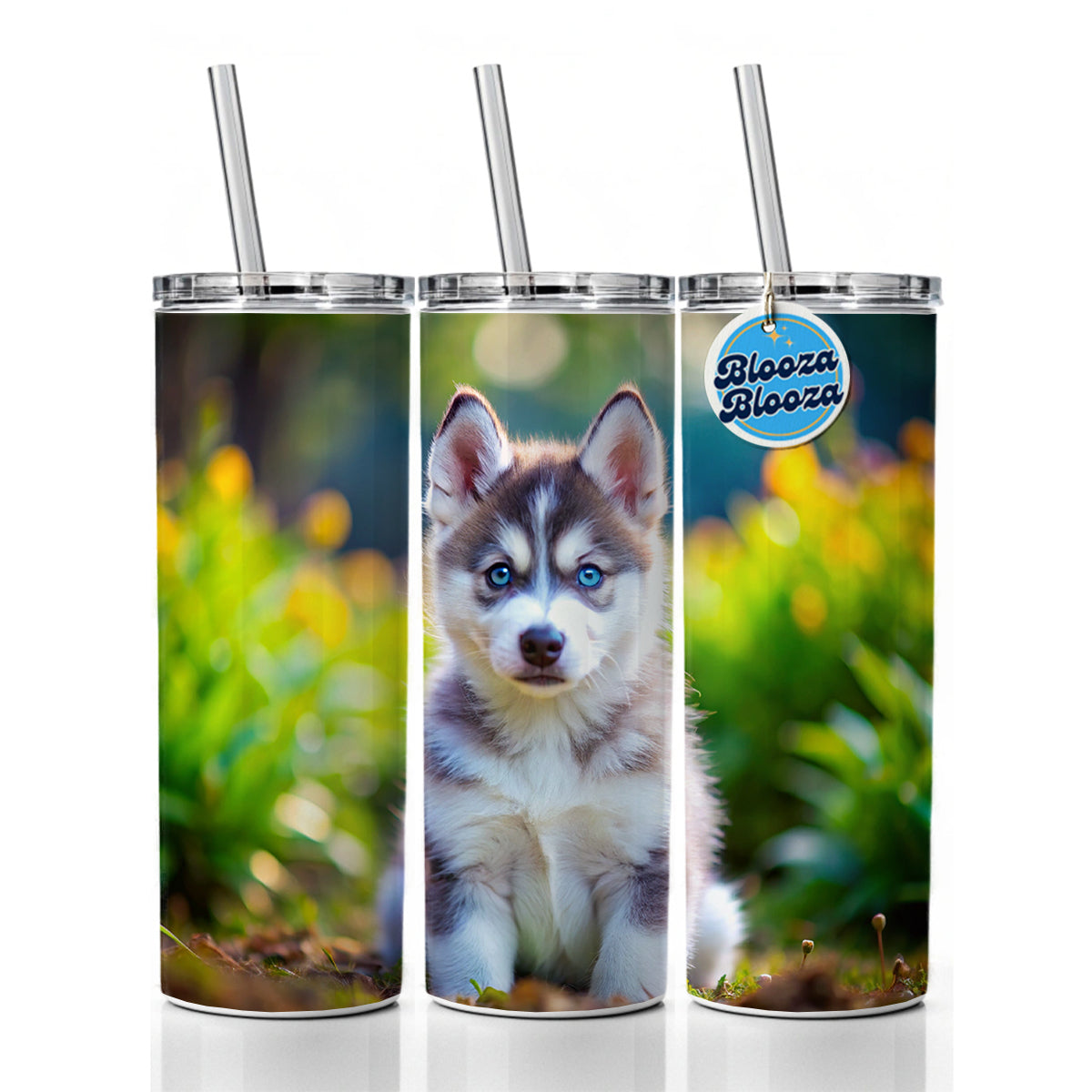 Siberian Husky Dog Puppy Photo Skinny Tumbler 20oz with Straw Insulated Water Bottle Gift