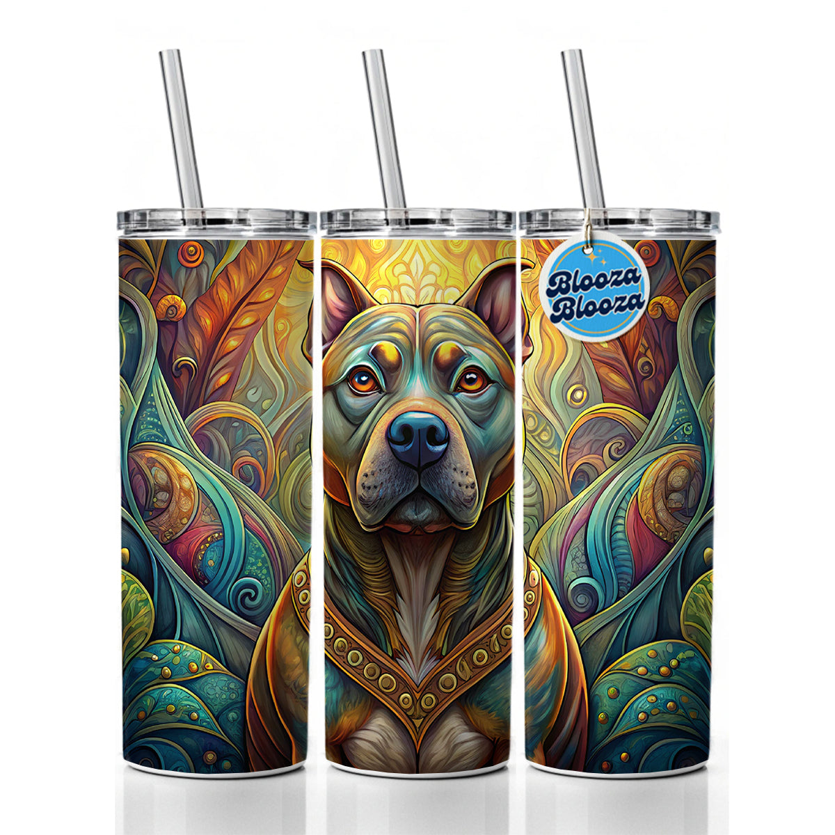 Staffordshire Bull Terrier Staffy Dog Art Nouveau Skinny Tumbler 20oz with Straw Insulated Water Bottle Gift