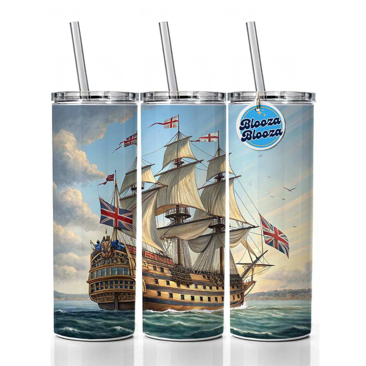18th Century Warship British Sailing Ship Of The Line Skinny Tumbler 20oz with Straw Insulated Water Bottle Gift