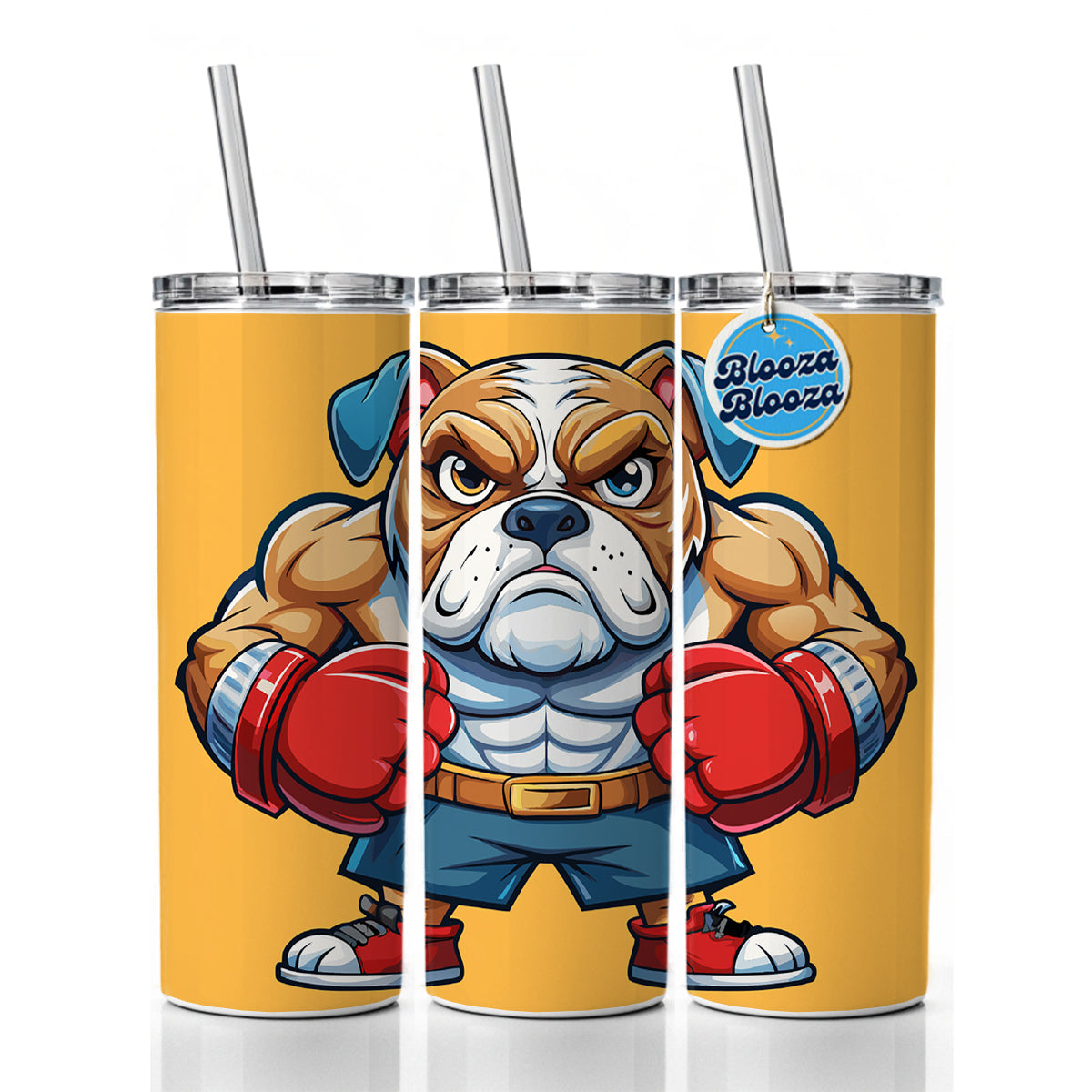 Bulldog With Boxing Gloves Cartoon Skinny Tumbler 20oz with Straw Insulated Water Bottle Gift