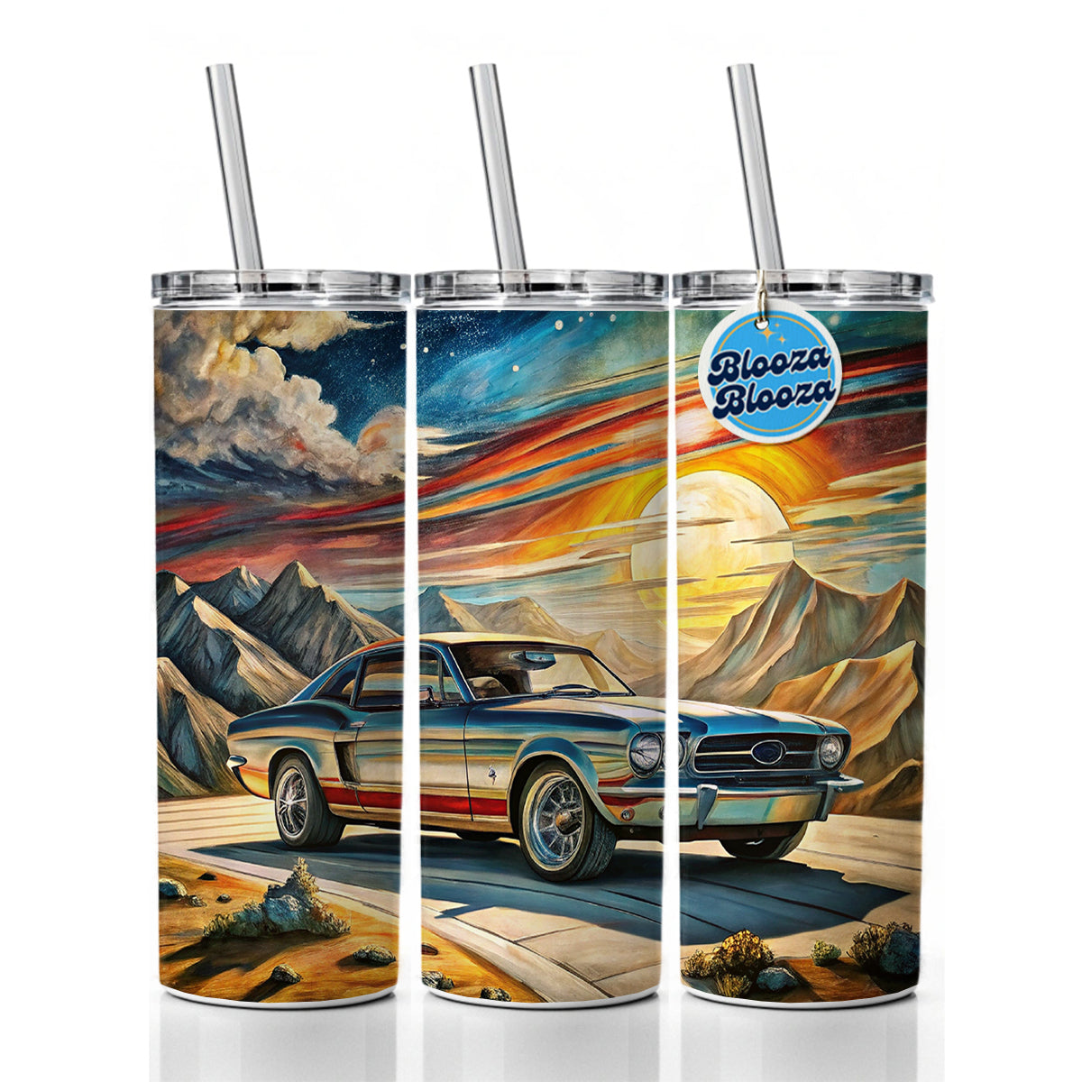 Classic Retro Muscle Car Art Skinny Tumbler 20oz with Straw Insulated Water Bottle Gift