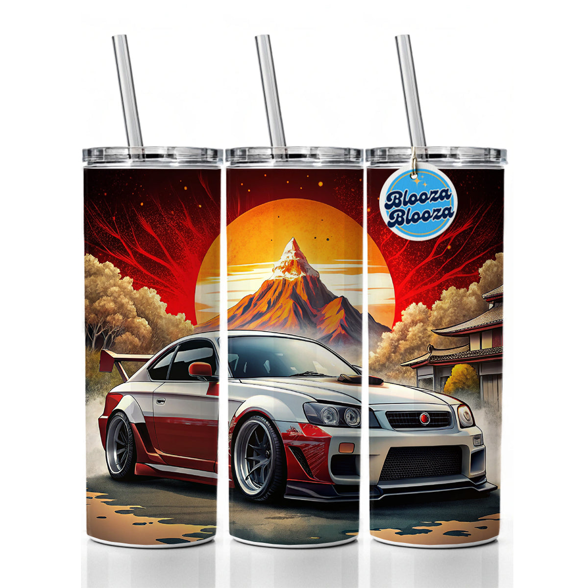 Japanese JDM Tuner Car Art Skinny Tumbler 20oz with Straw Insulated Water Bottle Gift