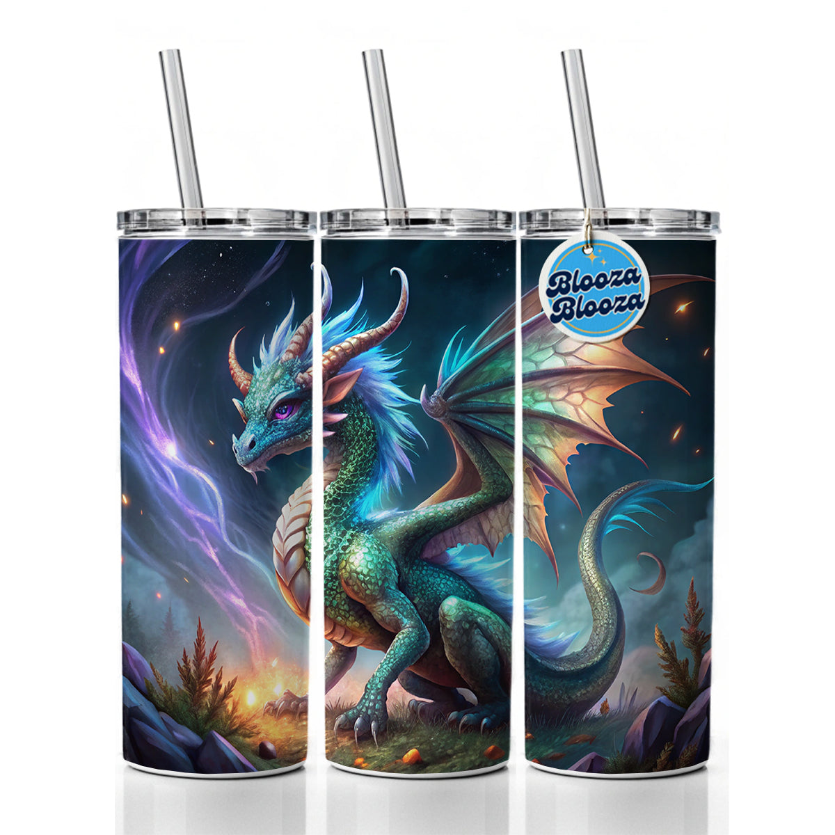 Magical Dragon Skinny Tumbler 20oz with Straw Insulated Water Bottle Gift