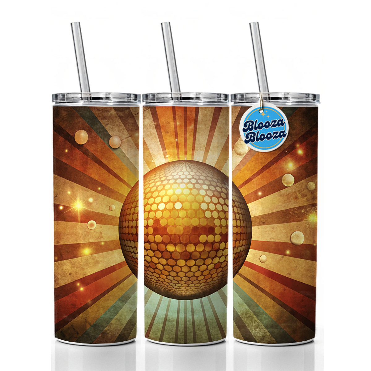 Vintage Retro Disco Ball Design Skinny Tumbler 20oz with Straw Insulated Water Bottle Gift