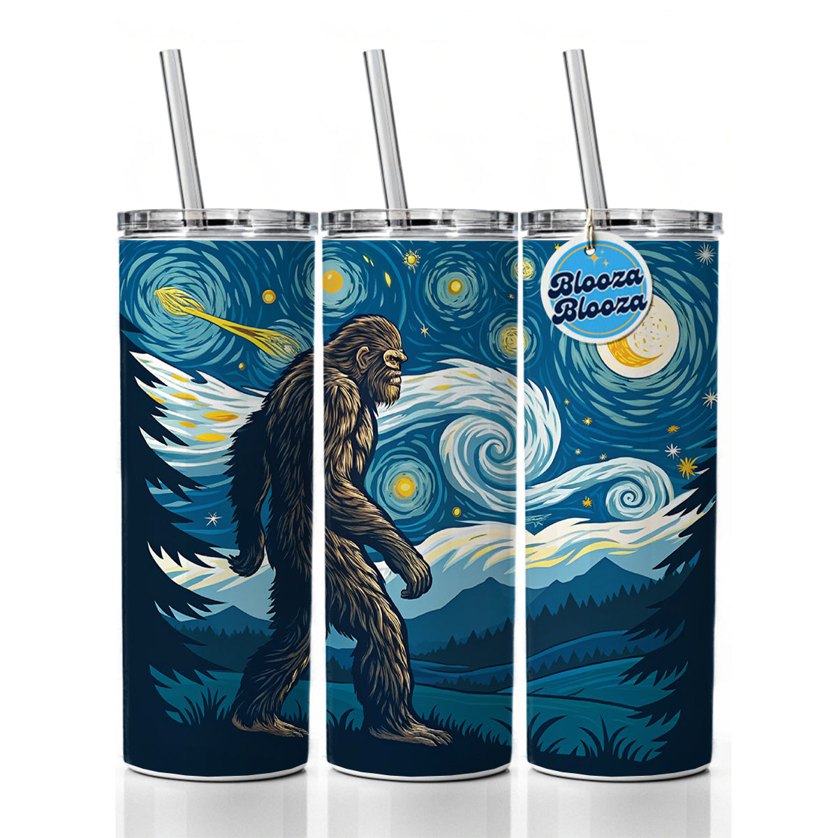 Big Foot Van Gogh Starry Night Skinny Tumbler 20oz with Straw Insulated Water Bottle Gift