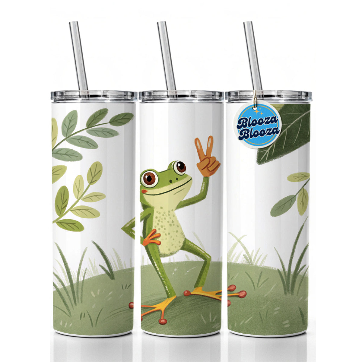 Frog Peace Sign Drawing Funny Skinny Tumbler 20oz with Straw Insulated Water Bottle Gift