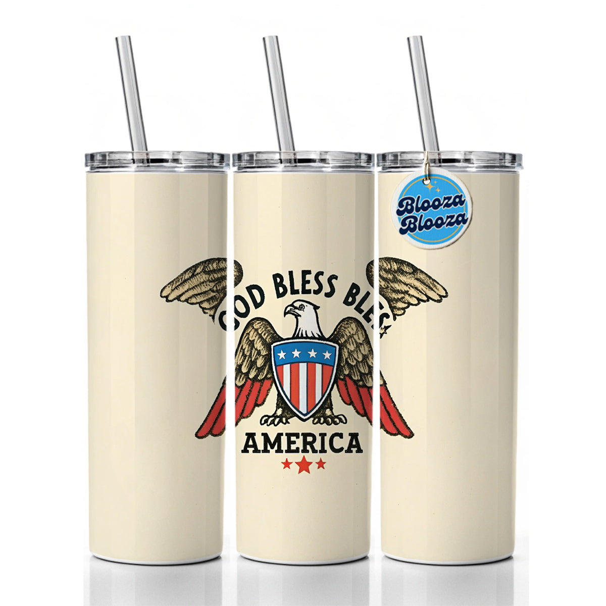 God Bless America Eagle Shield USA United States Skinny Tumbler 20oz with Straw Insulated Water Bottle Gift
