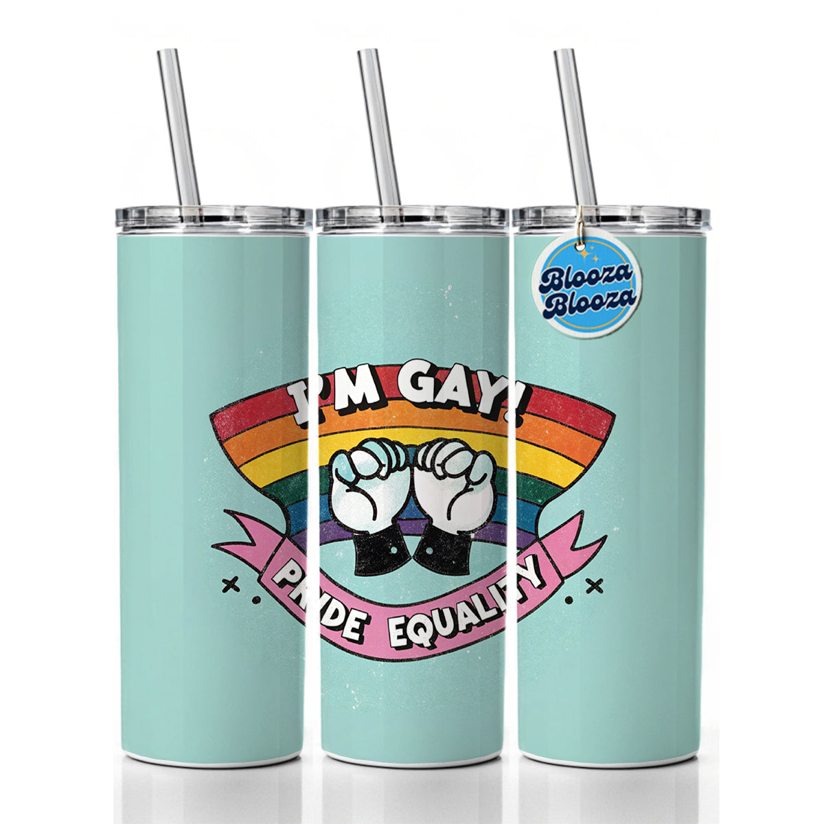 I'm Gay Pride Equality LGBTQ Rainbow Skinny Tumbler 20oz with Straw Insulated Water Bottle Gift