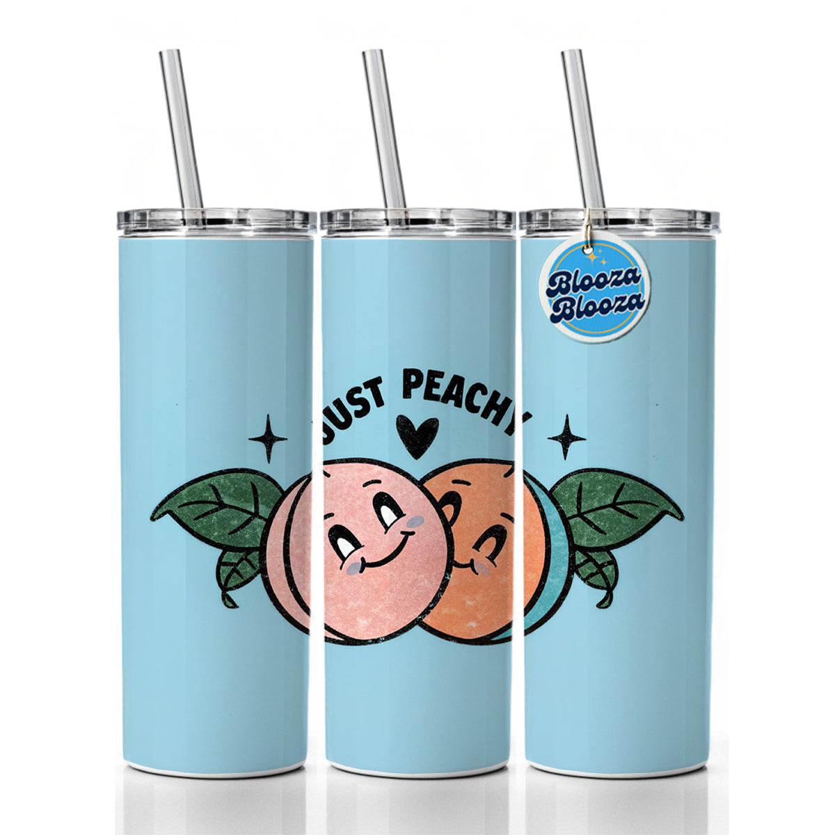 Just Peachy Adorable Skinny Tumbler 20oz with Straw Insulated Water Bottle Gift