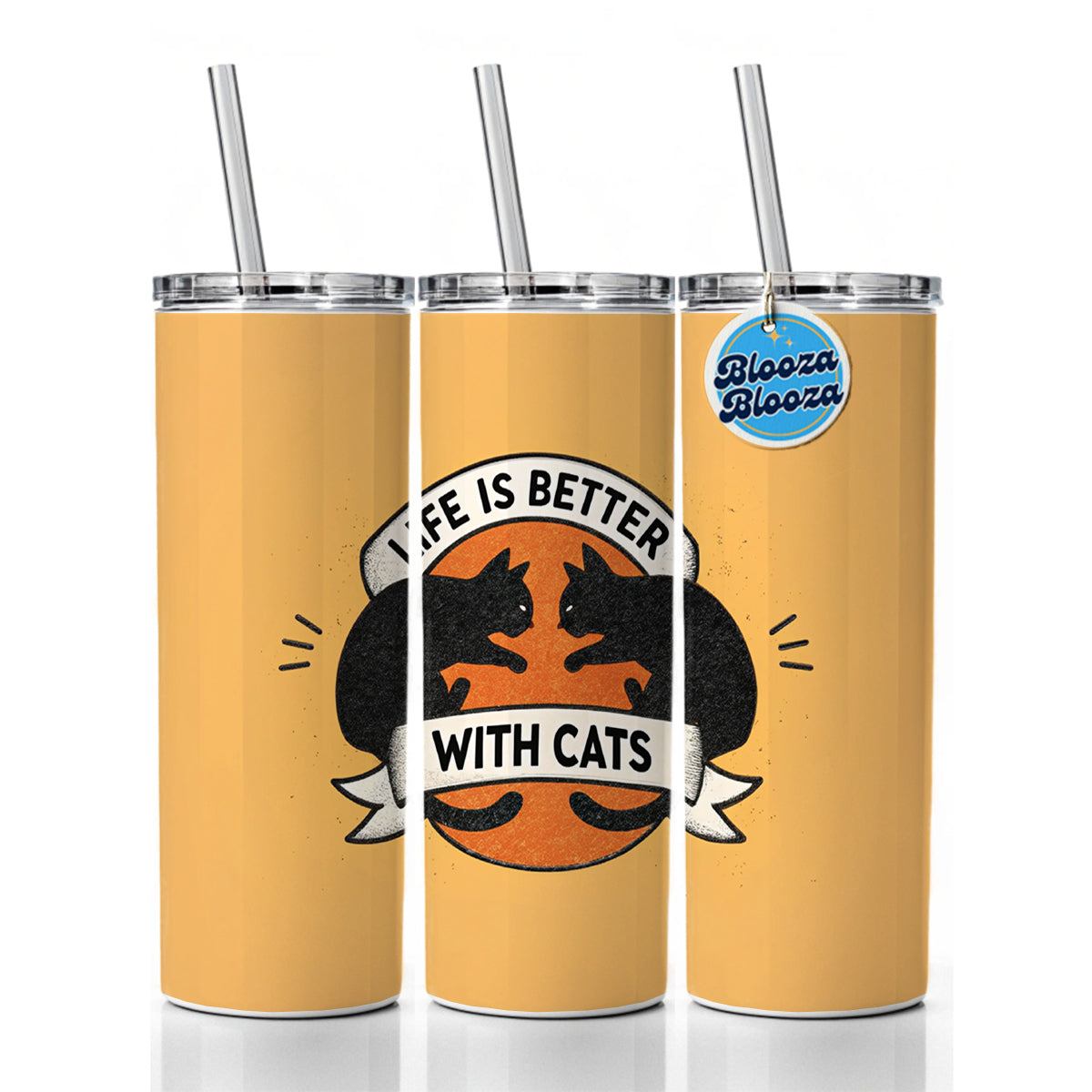 Life Is Better With Cats Skinny Tumbler 20oz with Straw Insulated Water Bottle Gift