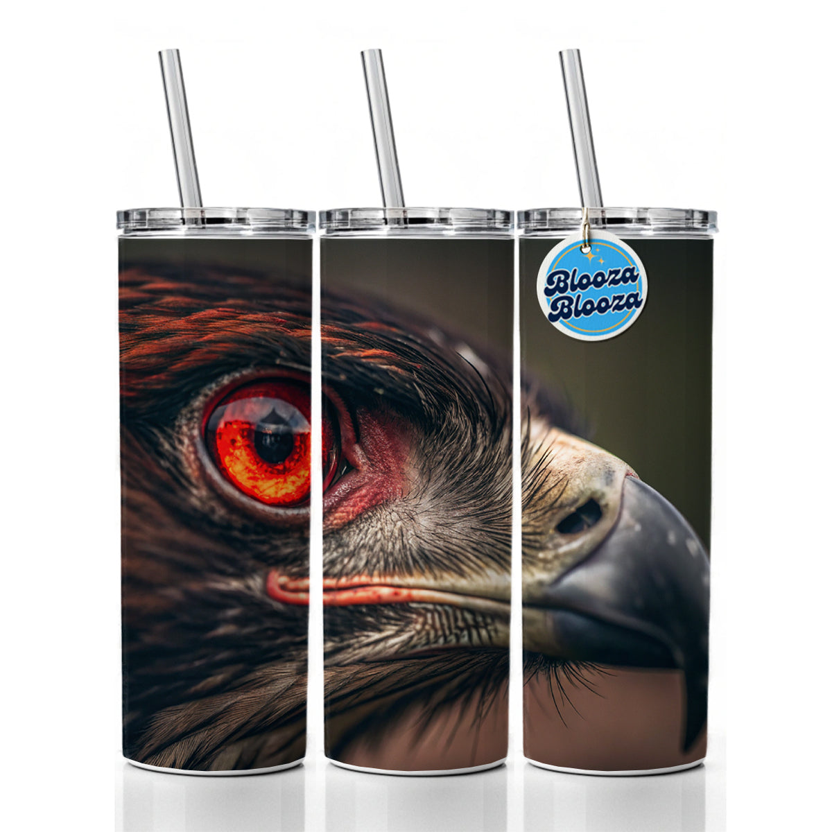 Red Eyes Hawk Bird Skinny Tumbler 20oz with Straw Insulated Water Bottle Gift