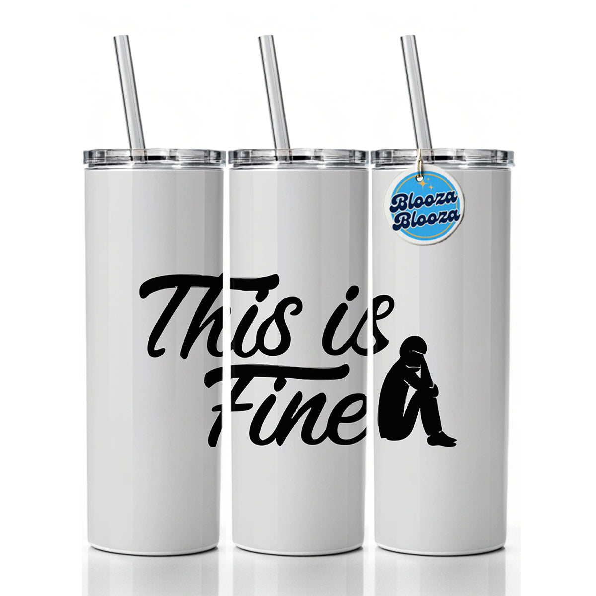 This Is Fine Funny Skinny Tumbler 20oz with Straw Insulated Water Bottle Gift