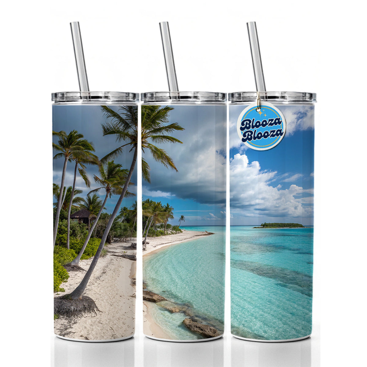 Bahamas Tropical Beach Vacation Skinny Tumbler 20oz with Straw Insulated Water Bottle Gift