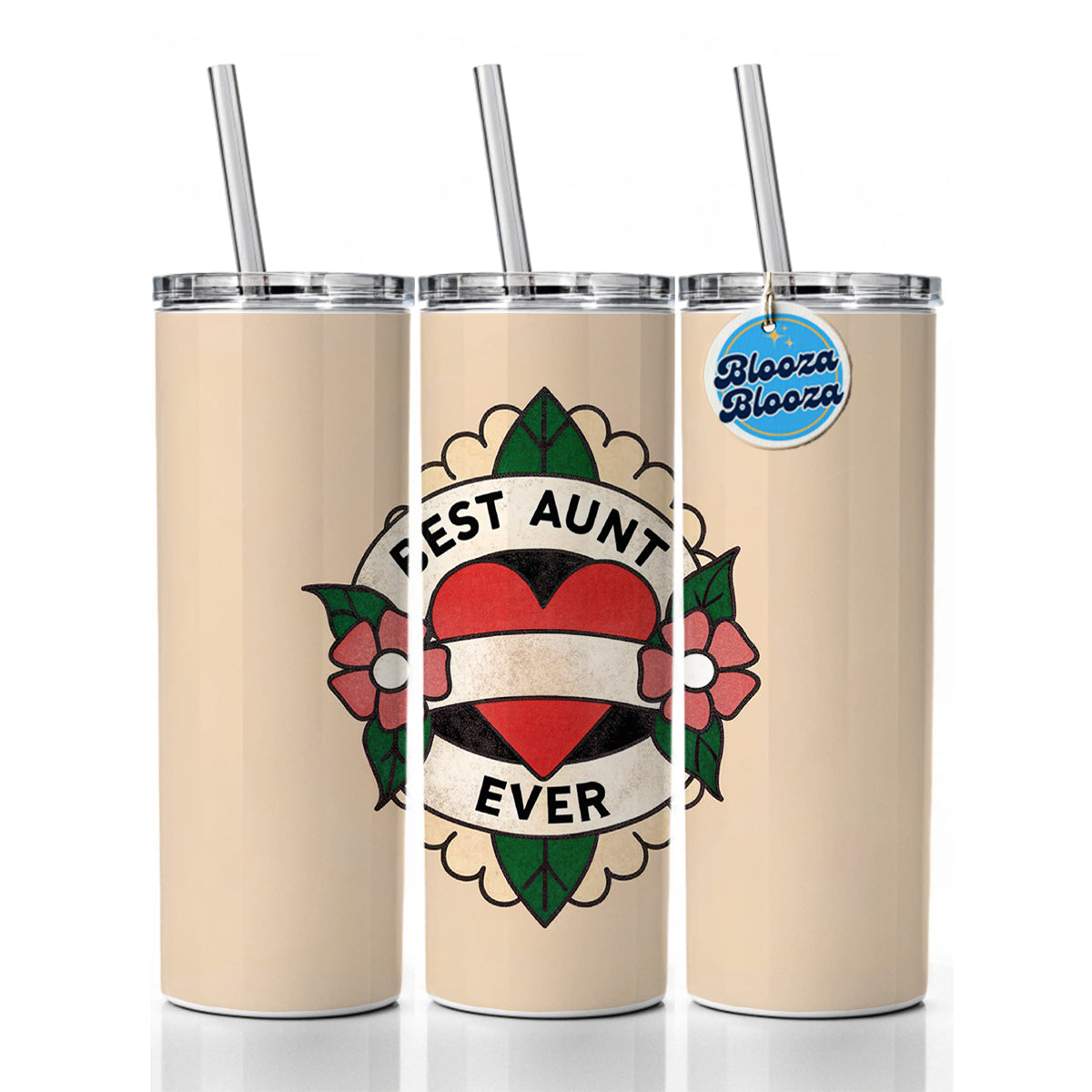 Best Aunt Ever Skinny Tumbler 20oz with Straw Insulated Water Bottle Gift