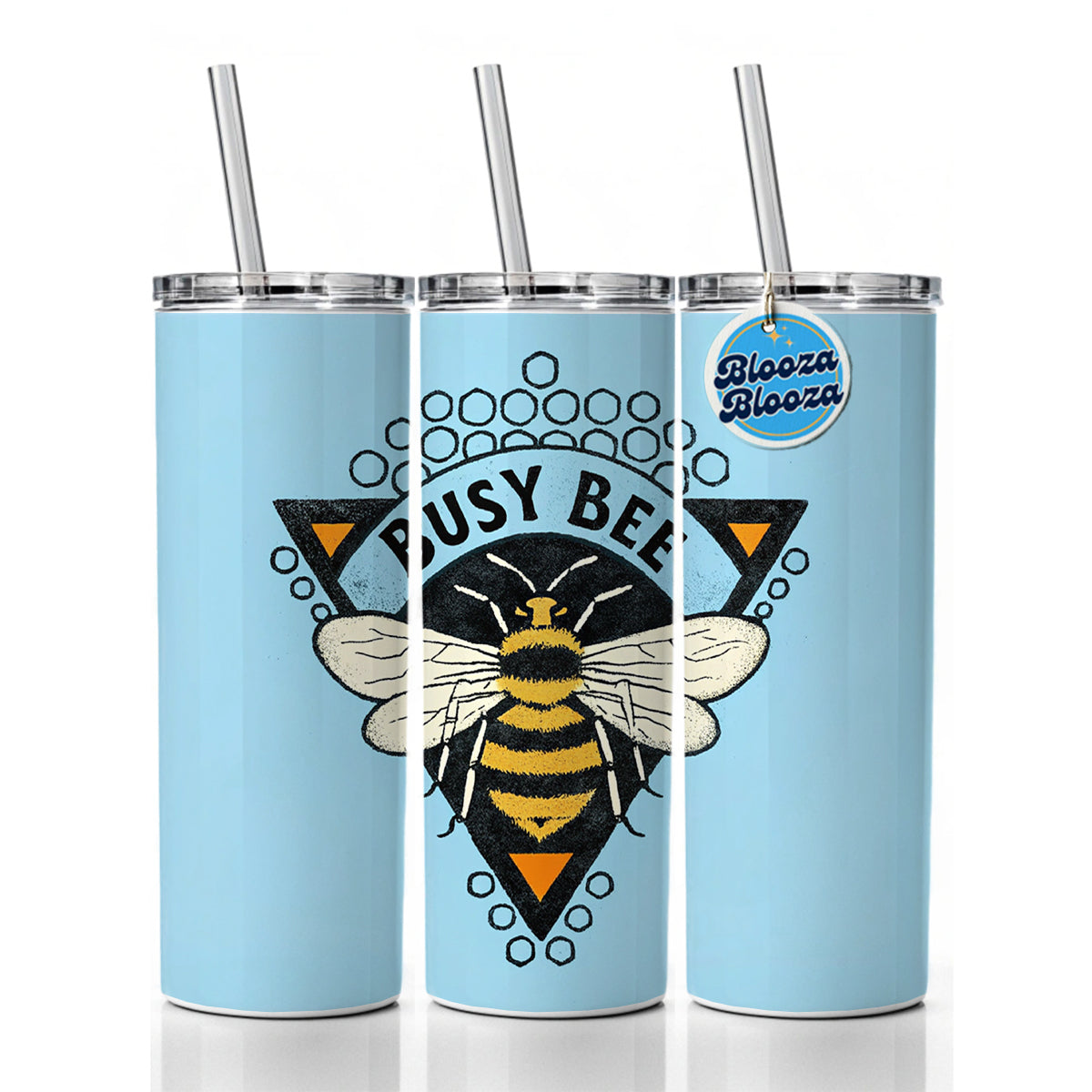 Busy Bee Blue Skinny Tumbler 20oz with Straw Insulated Water Bottle Gift
