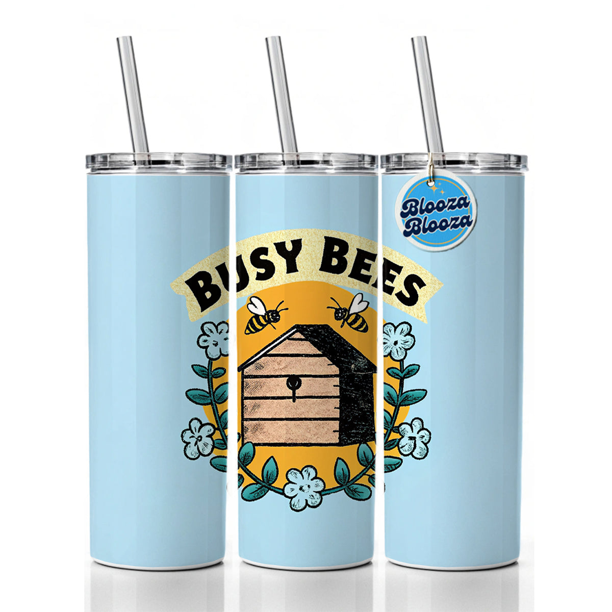 Busy Bees Skinny Tumbler 20oz with Straw Insulated Water Bottle Gift