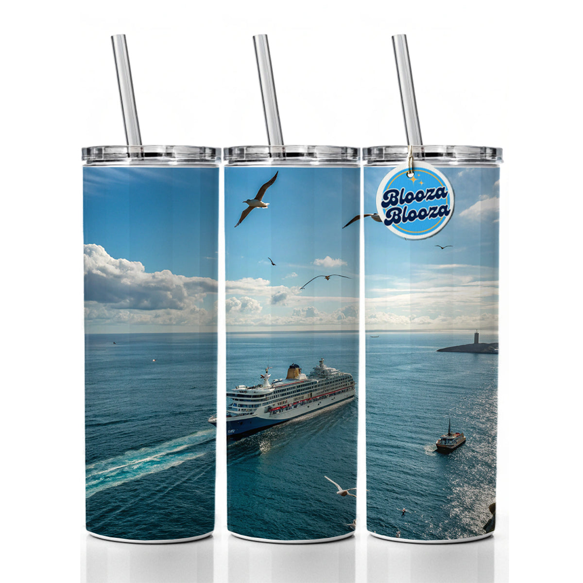 Cruise Ship Ocean Traveling Skinny Tumbler 20oz with Straw Insulated Water Bottle Gift