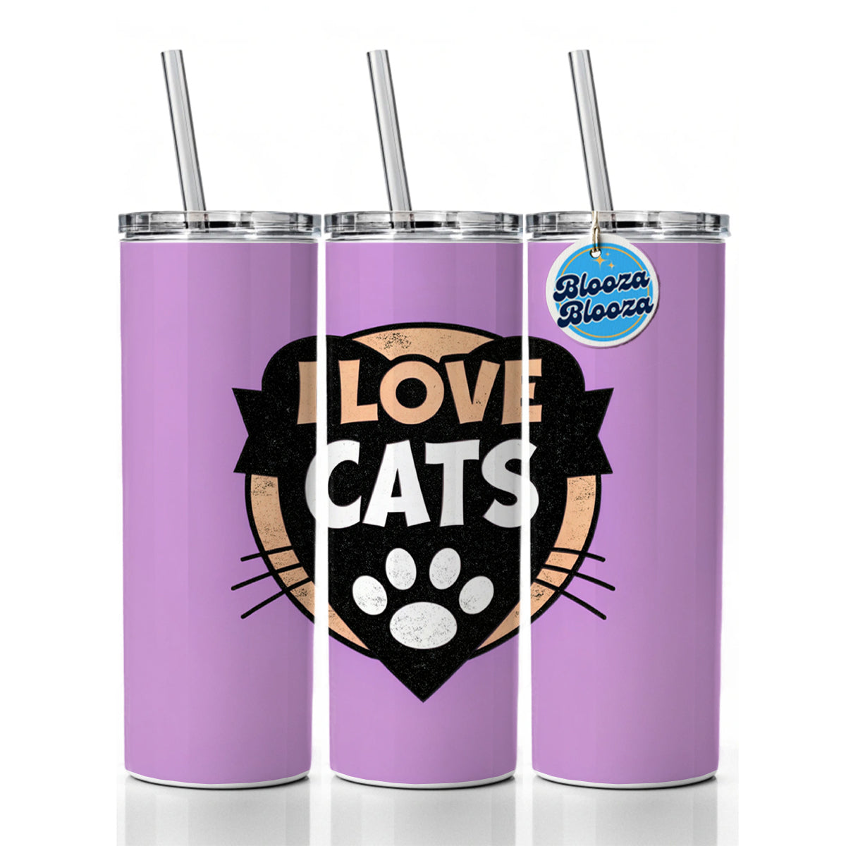 I Love Cats Skinny Tumbler 20oz with Straw Insulated Water Bottle Gift