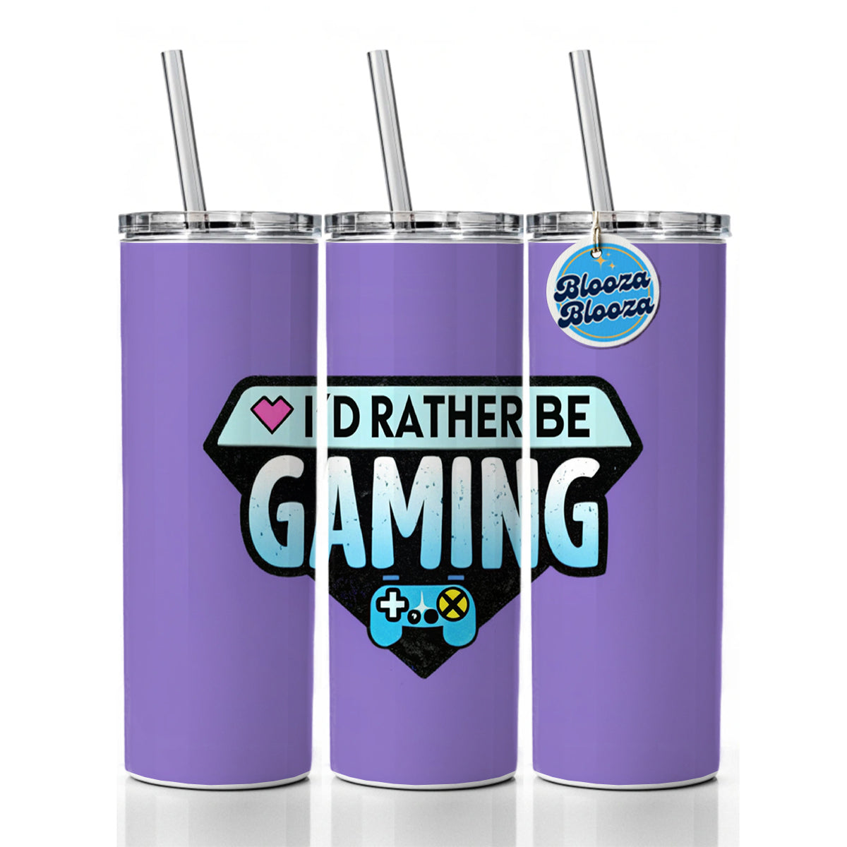 I'd Rather Be Gaming Gamer Skinny Tumbler 20oz with Straw Insulated Water Bottle Gift