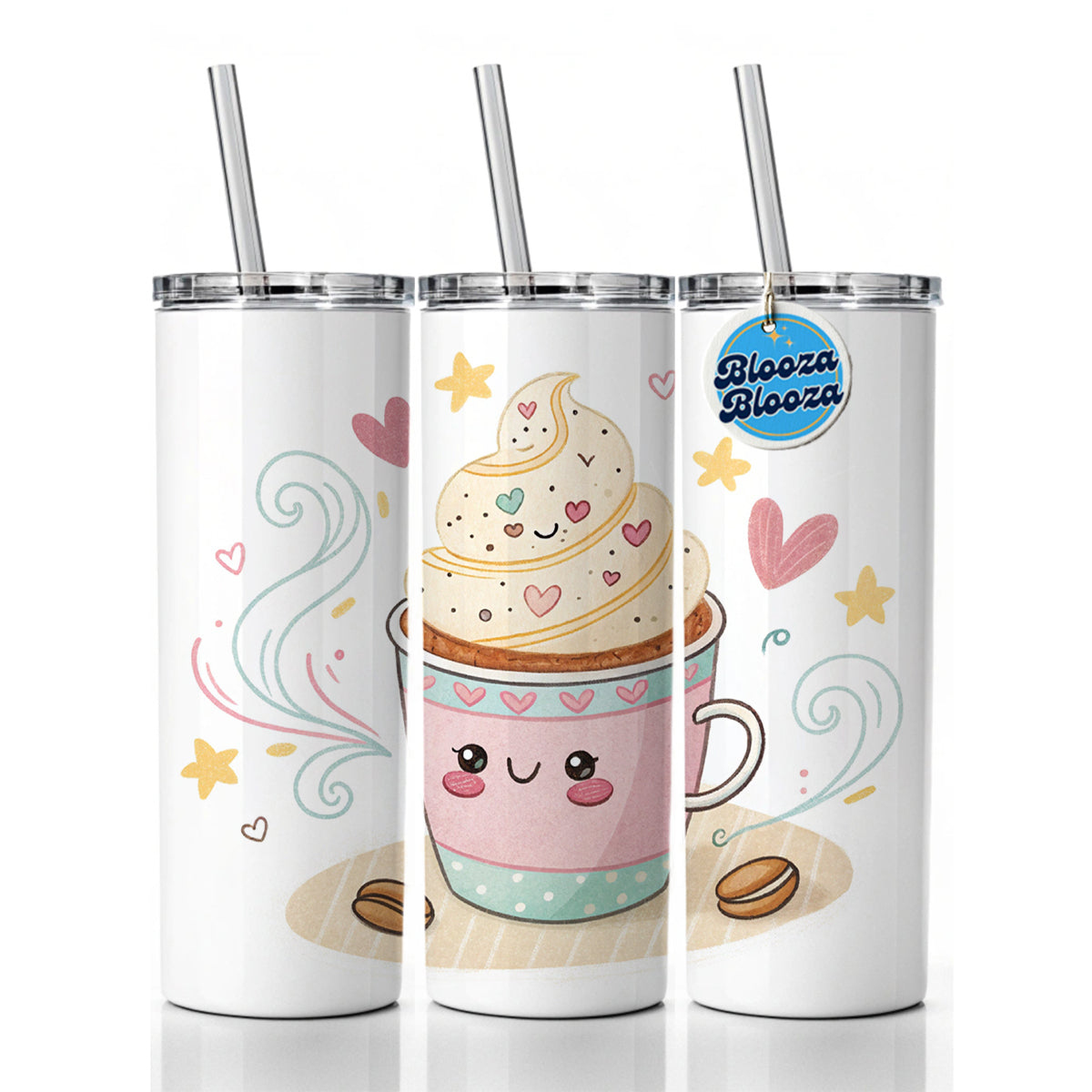 Kawaii Latte Coffee Skinny Tumbler 20oz with Straw Insulated Water Bottle Gift
