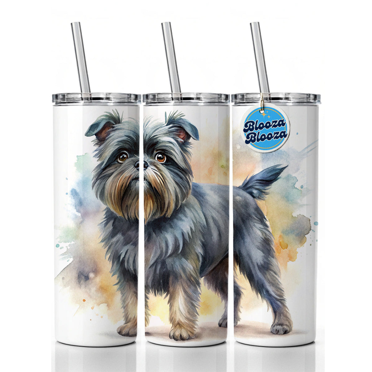 Affenpinscher Dog Watercolor Style Skinny Tumbler 20oz with Straw Insulated Water Bottle Gift