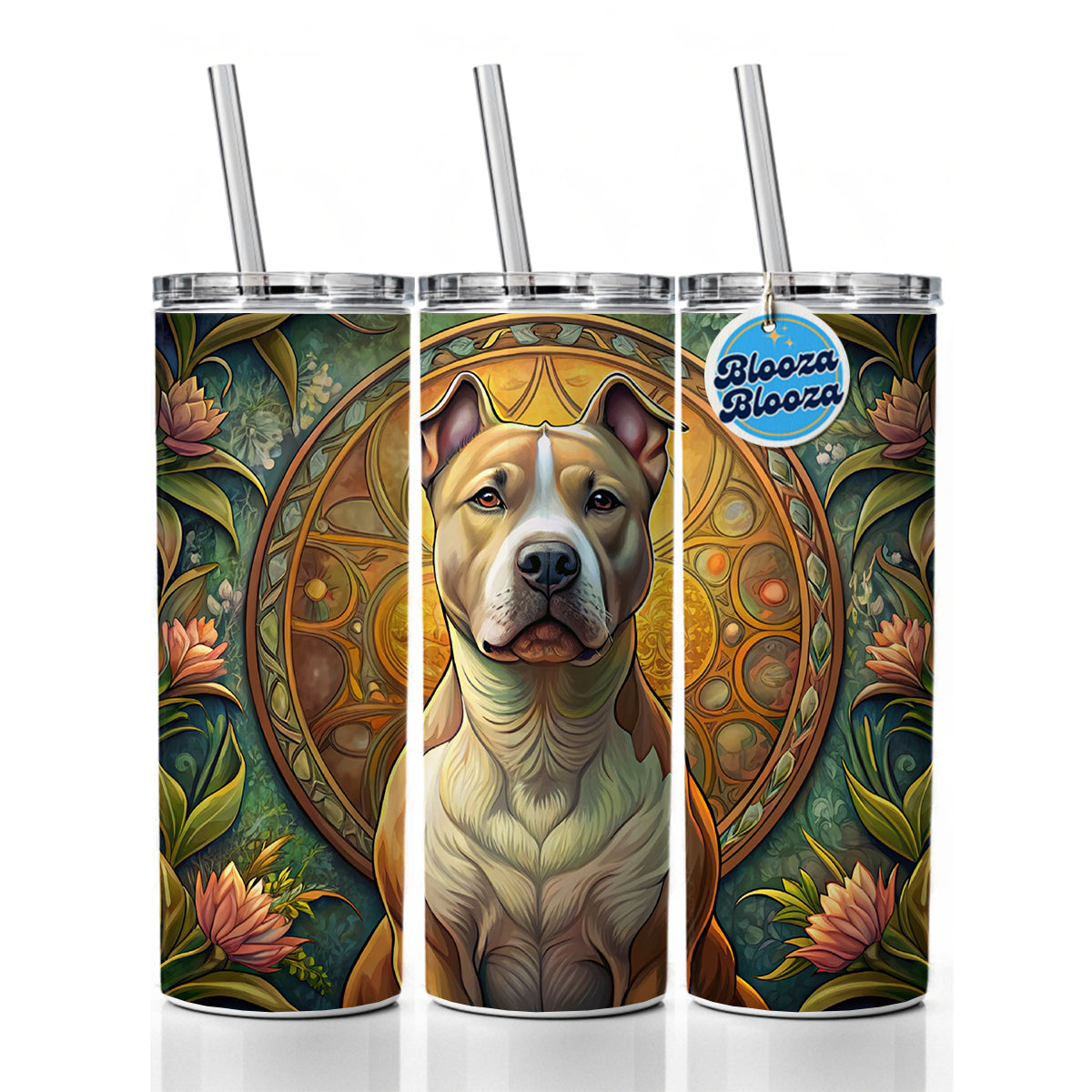 American Staffordshire Terrier Dog Art Nouveau Skinny Tumbler 20oz with Straw Insulated Water Bottle Gift